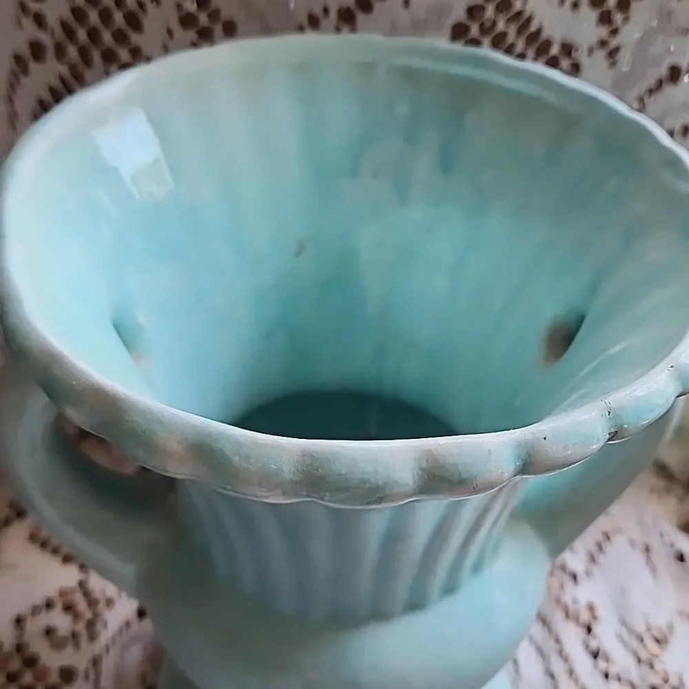 Vintage Ceramic Robin Egg Blue Urn/Vase - Picture 3 of 13